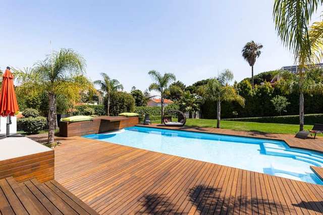 Wooden deck boards across a garden platform