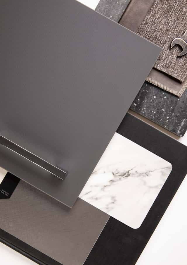Interior material samples arranged on a white surface