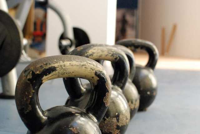 Kettlebells on a training floor