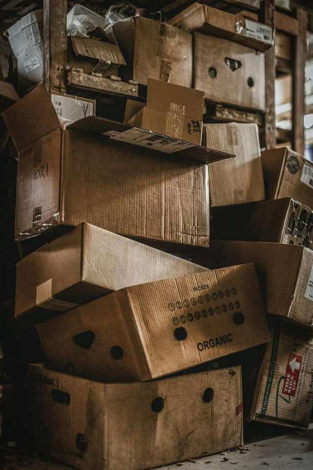 Stacked cardboard removal boxes