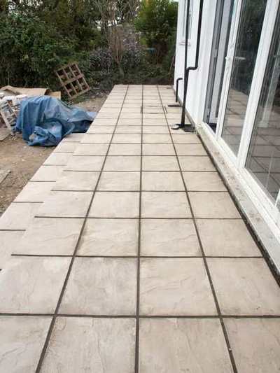 Newly installed paving stones forming a driveway
